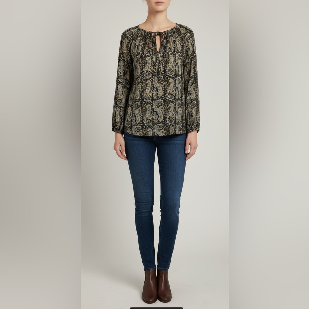 🌟3 for $30🌟 Tolani | Anthropologie | Silk Black Paisley Peasant Top | XS 🕥